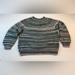 Possibly Vintage Cozy Grey & Pink Cowl Hand Knit Sweater Size Medium